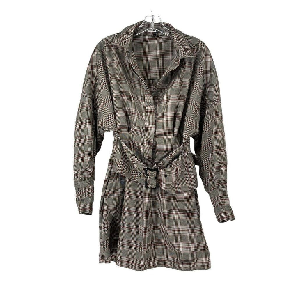 Fashion Nova Cardi B Dress Plaid Belted V Neck Size L Preppy Pretty And Plaid